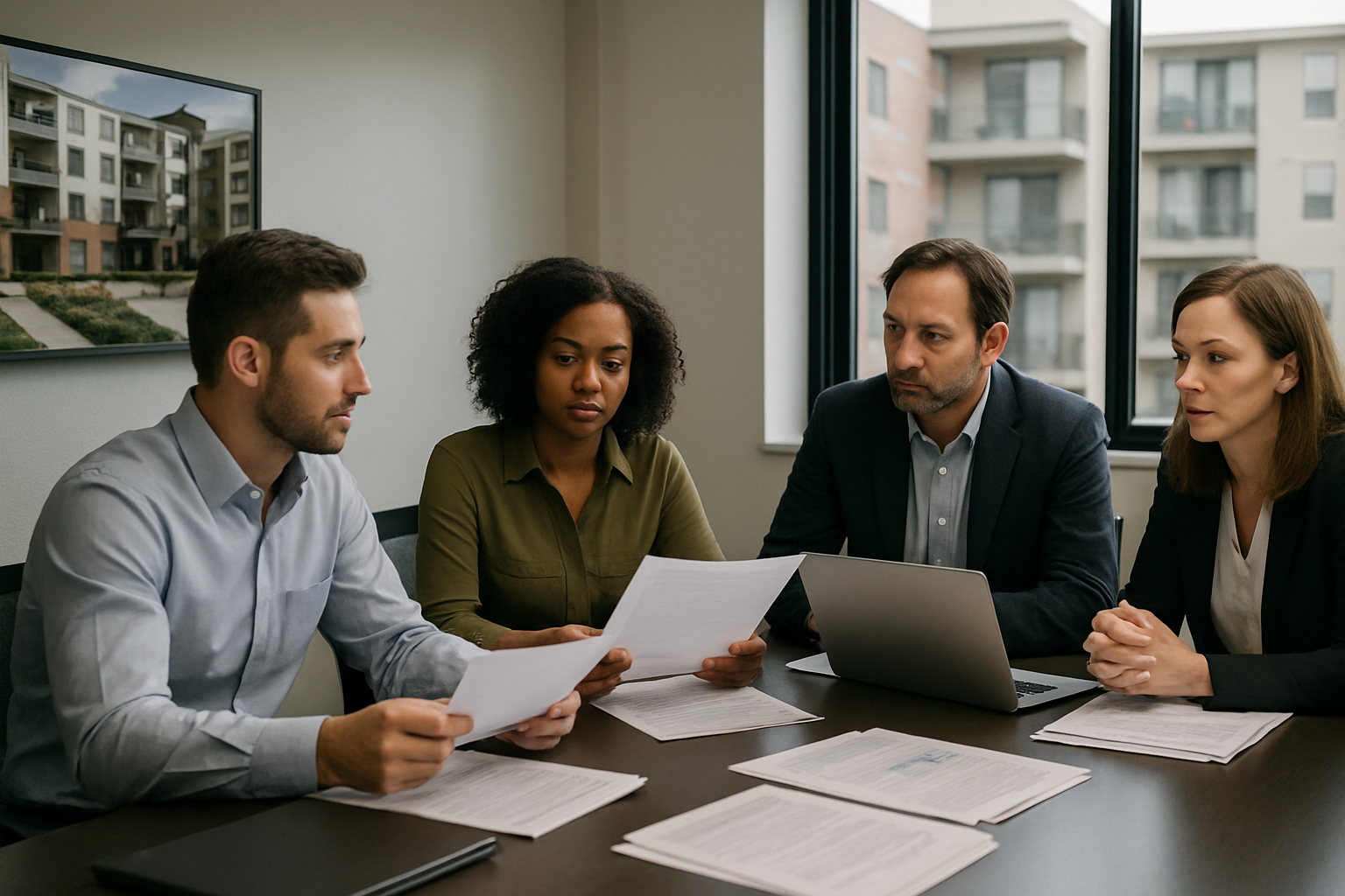 Multifamily operations team reviewing portfolio information